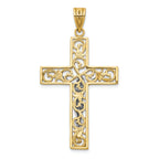 FJC Finejewelers 14k Two-tone Gold Bright Cut Large Block Filigree Cross with Crucifix Charm