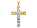 FJC Finejewelers 14k Two-tone Gold Bright Cut Large Block Filigree Cross with Crucifix Charm