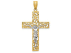 FJC Finejewelers 14k Two-tone Gold Bright Cut Large Block Filigree Cross with Crucifix Charm