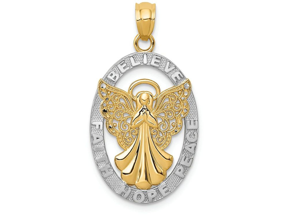 FJC Finejewelers 14k Yellow Gold with with Rhodium Believepeacefaithhope Angel Charm
