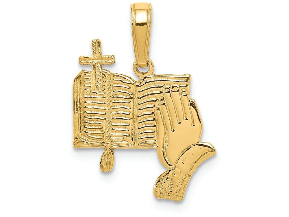 FJC Finejewelers 14k Yellow Gold Bible  Praying Hands  And Cross Charm