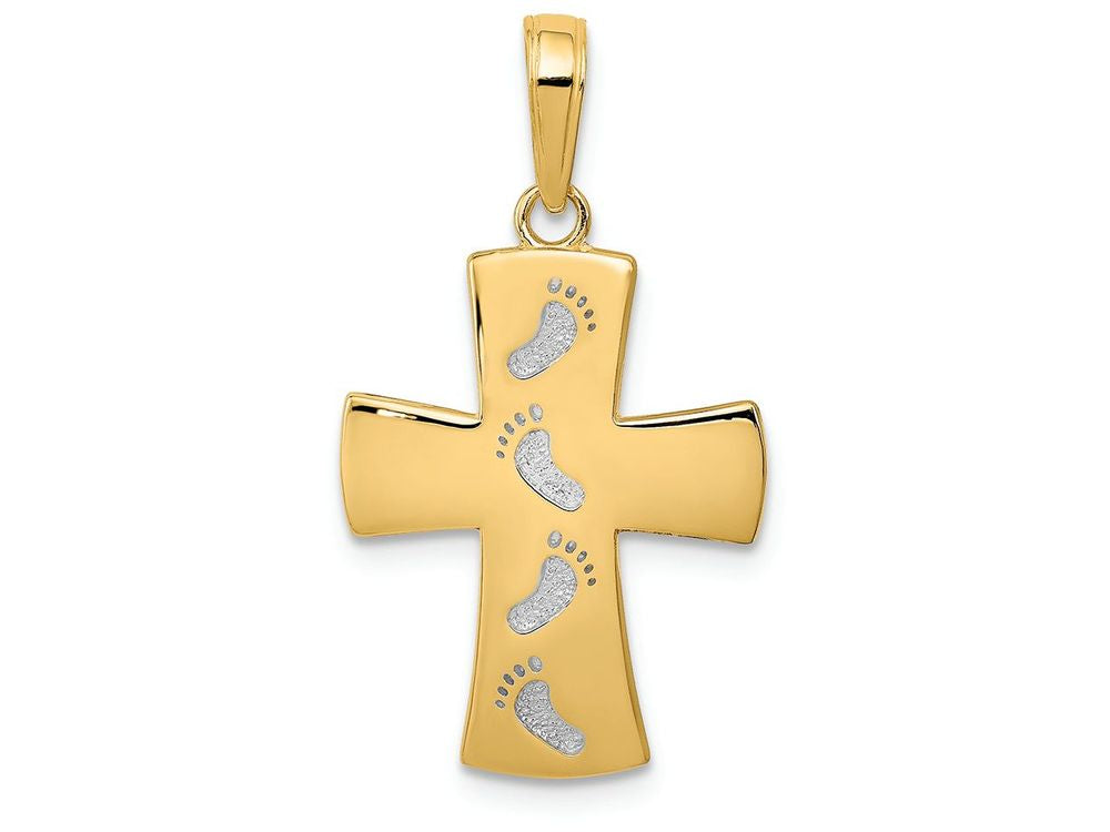 FJC Finejewelers 14k Yellow Gold with with Rhodium Footprints Cross Charm