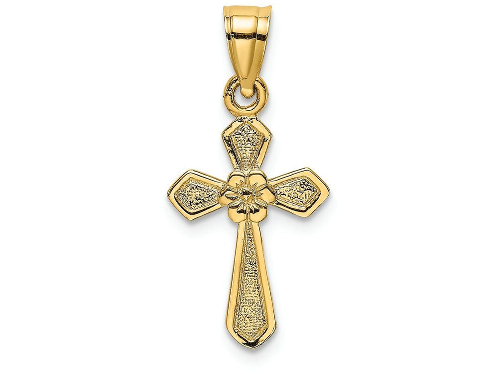 FJC Finejewelers 14k Yellow Gold Small Cross with Flower Charm