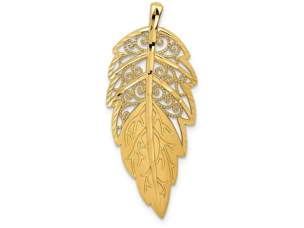 FJC Finejewelers 14k Yellow Gold Bright Cut Leaf Chain Slide Charm