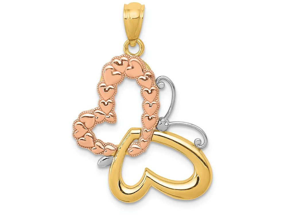 FJC Finejewelers 14k Two-tone Gold with Rhodium Butterfly Hearts Charm