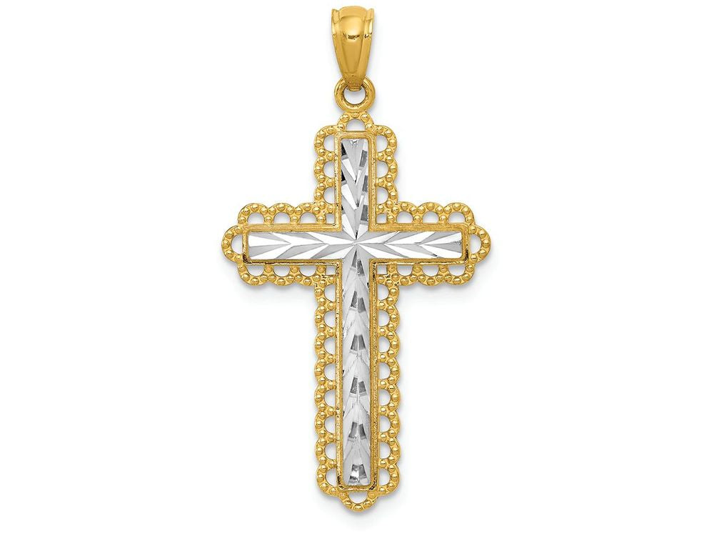 FJC Finejewelers 14k Yellow Gold with Rhodium Plated Bright Cut Cross Charm