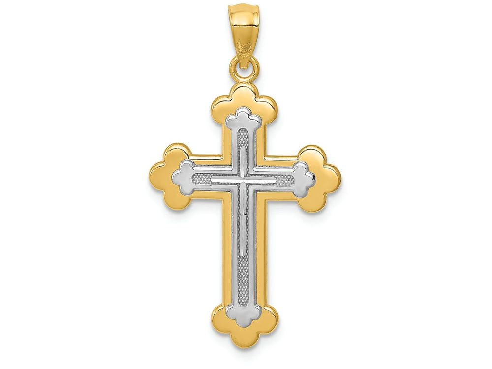 FJC Finejewelers 14k Two-tone Gold Budded Cross Charm