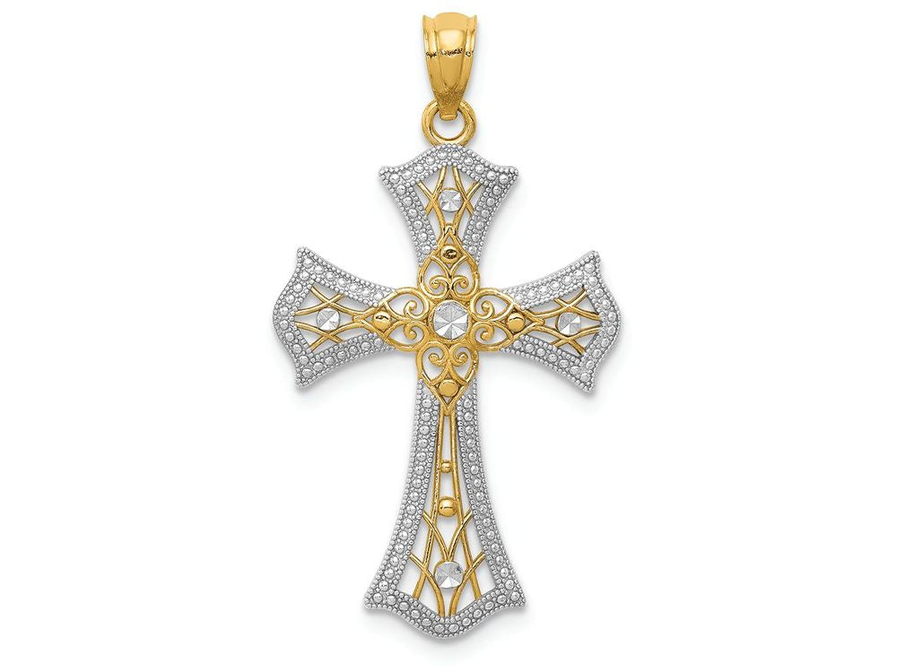 FJC Finejewelers 14k Yellow Gold with Rhodium Bright Cut Cross Charm
