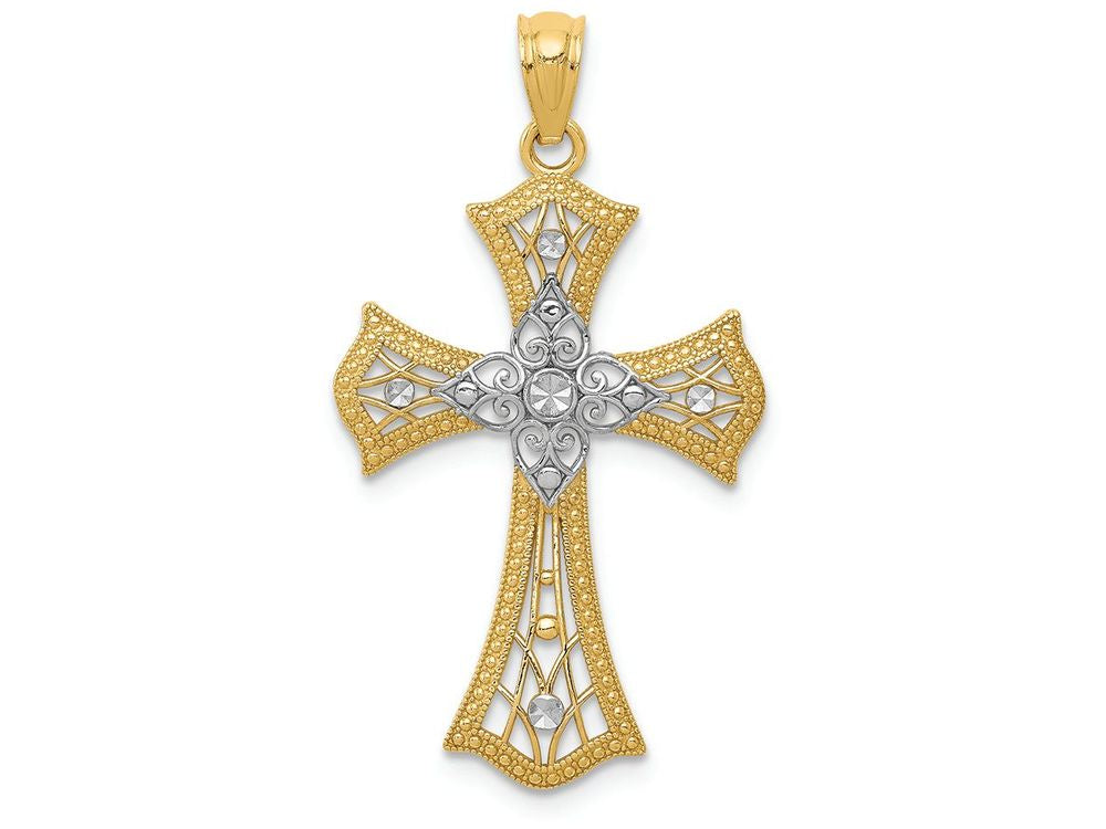 FJC Finejewelers 14k Yellow Gold with Rhodium Bright Cut Cross Charm