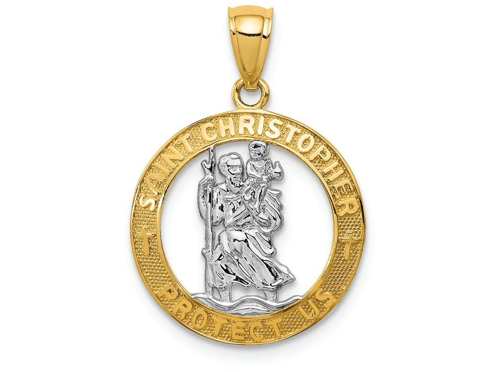 FJC Finejewelers 14k Yellow Gold with Rhodium Plated St Christopher Charm