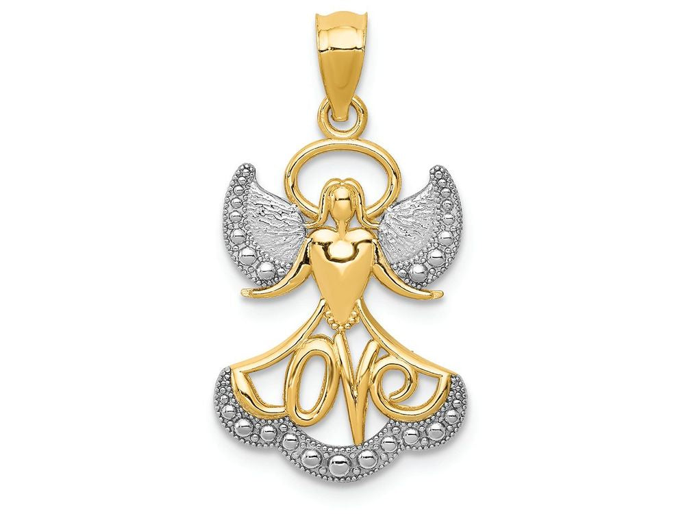 FJC Finejewelers 14k Yellow Gold with Rhodium Plated Angel with Love Charm