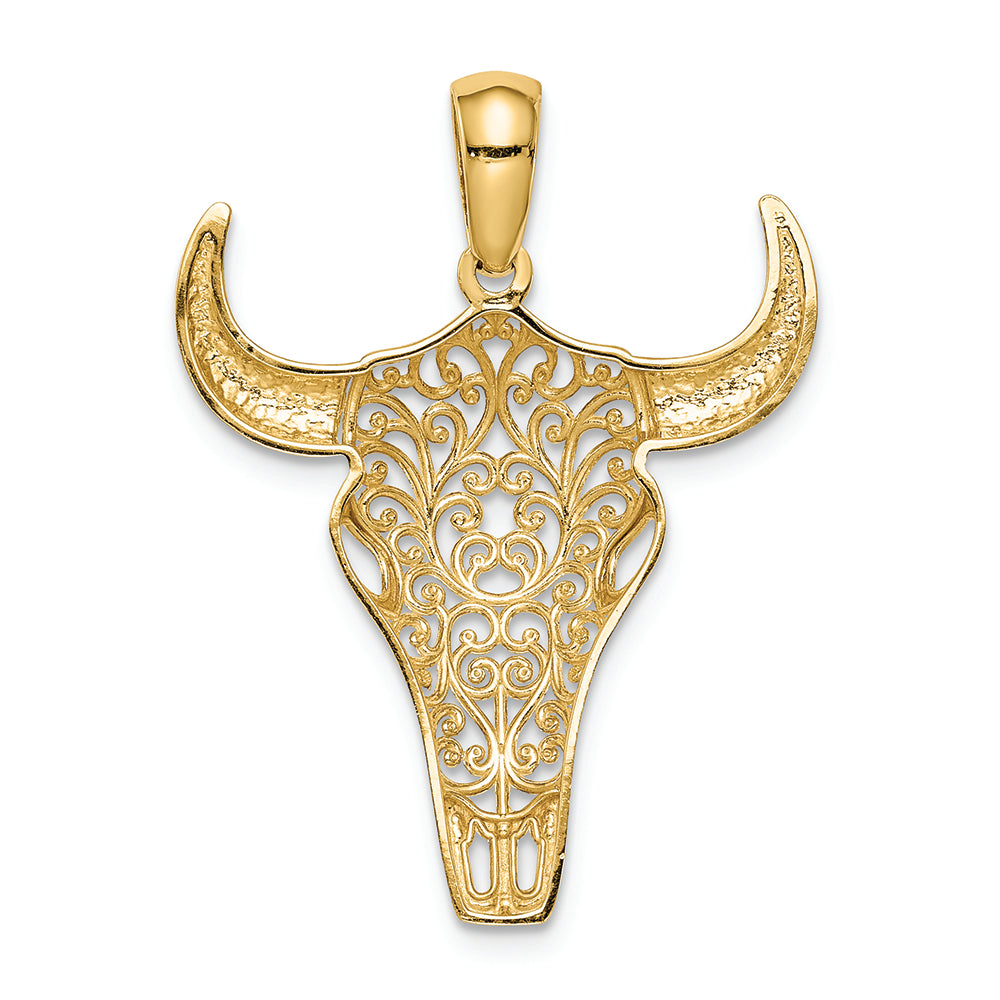 FJC Finejewelers 14k Yellow Gold Filigree Steer Skull Charm