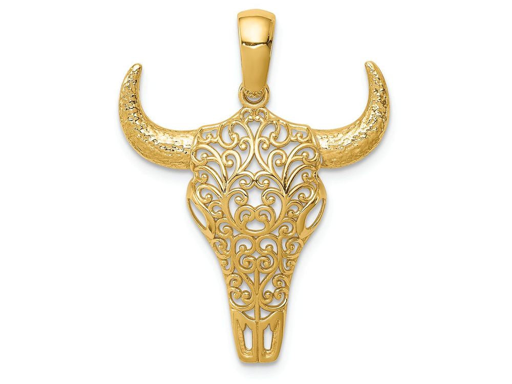 FJC Finejewelers 14k Yellow Gold Filigree Steer Skull Charm