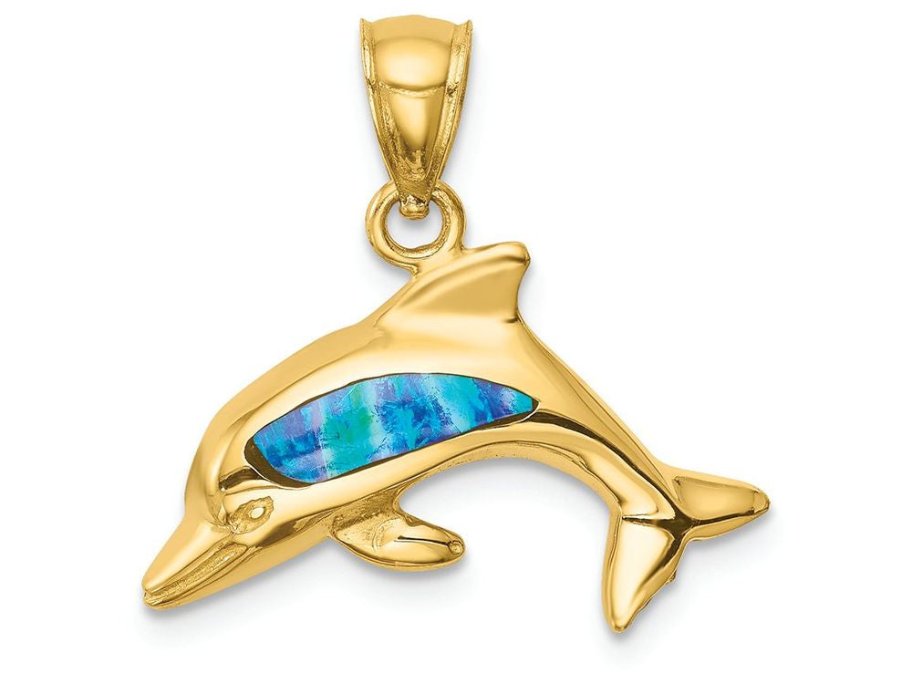 FJC Finejewelers 14k Yellow Gold Created Opal Dolphin Charm
