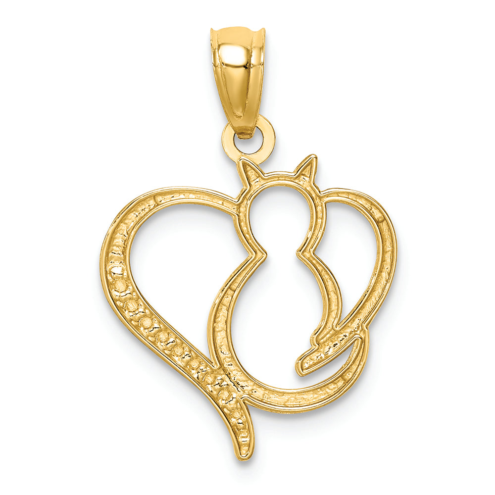 FJC Finejewelers 14k Yellow Gold White with Rhodium Sitting Cat In A Heart Charm