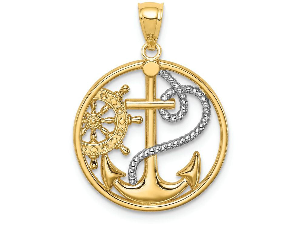 FJC Finejewelers 14k Yellow Gold White with Rhodium Cross Anchor Captain Wheel Charm