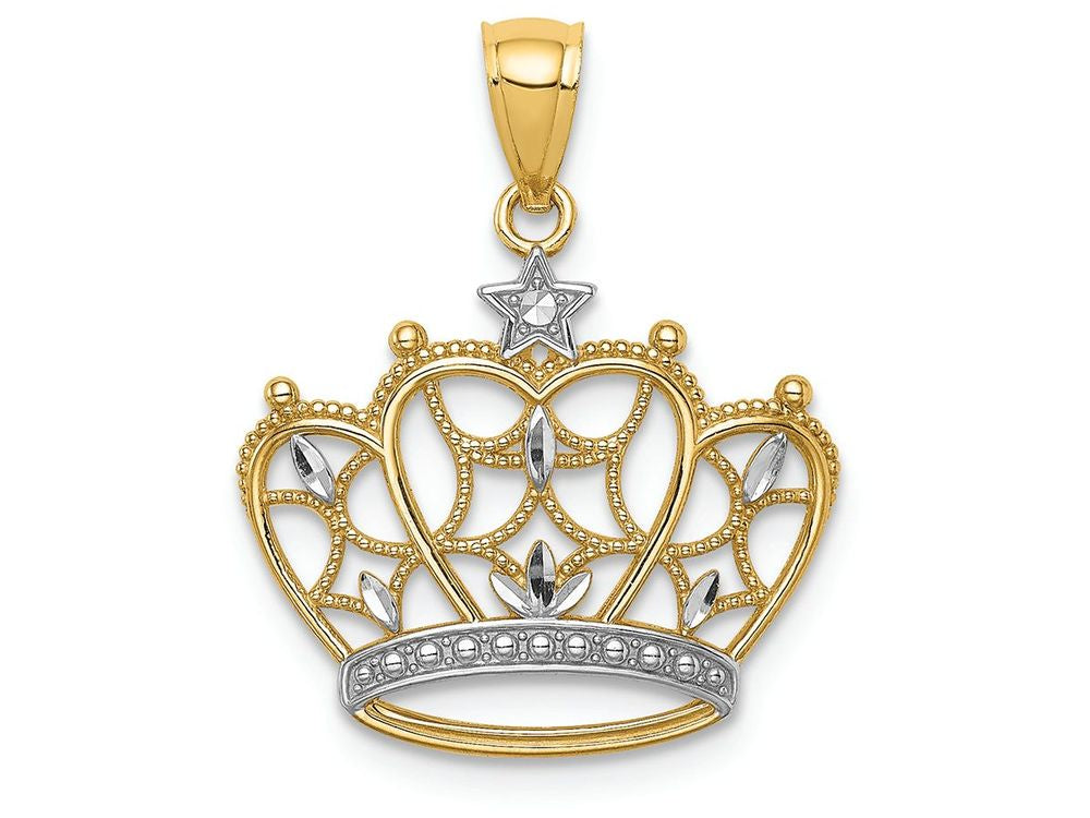 FJC Finejewelers 14k Yellow Gold White with Rhodium Bright Cut Filigree Crown Charm