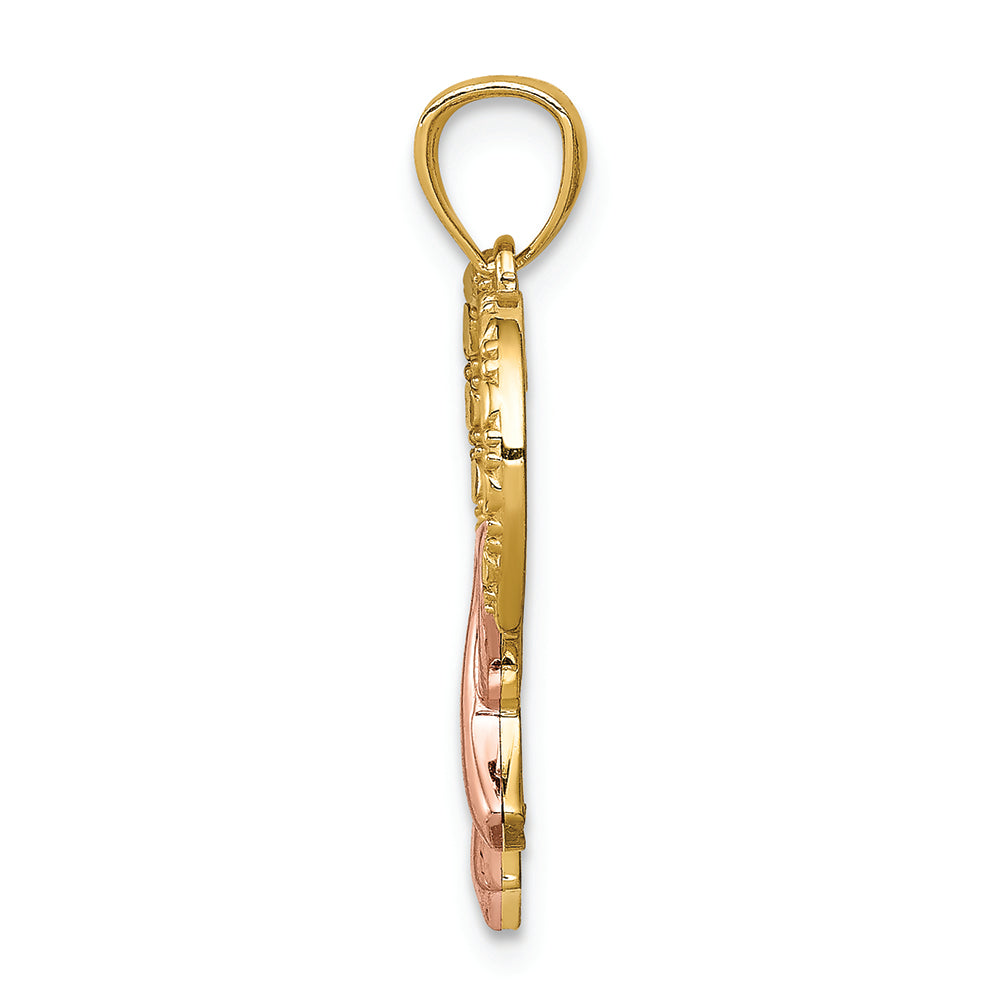 FJC Finejewelers 14k Yellow Gold Rose with Rhodium Pink Ribbon with Heart Charm
