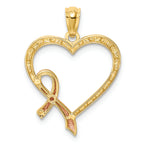 FJC Finejewelers 14k Yellow Gold Rose with Rhodium Pink Ribbon with Heart Charm