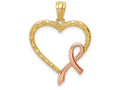FJC Finejewelers 14k Yellow Gold Rose with Rhodium Pink Ribbon with Heart Charm