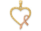 FJC Finejewelers 14k Yellow Gold Rose with Rhodium Pink Ribbon with Heart Charm