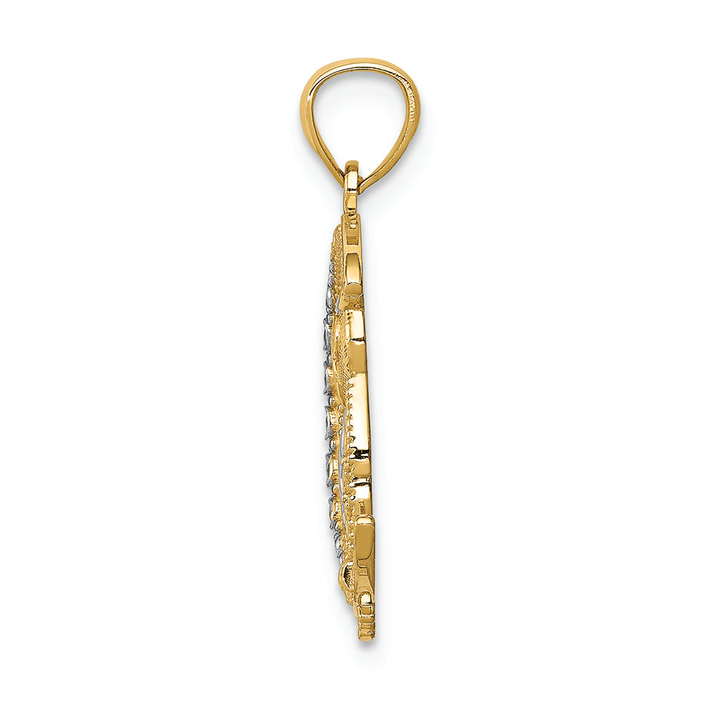 FJC Finejewelers 14k Yellow Gold White with Rhodium Bright Cut Owl On The Moon Charm