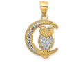 FJC Finejewelers 14k Yellow Gold White with Rhodium Bright Cut Owl On The Moon Charm