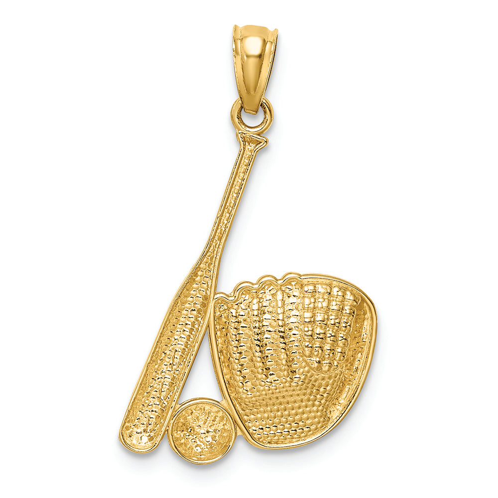 FJC Finejewelers 14k Yellow Gold White with Rhodium Baseball Glove Bat Ball Charm