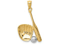 FJC Finejewelers 14k Yellow Gold White with Rhodium Baseball Glove Bat Ball Charm