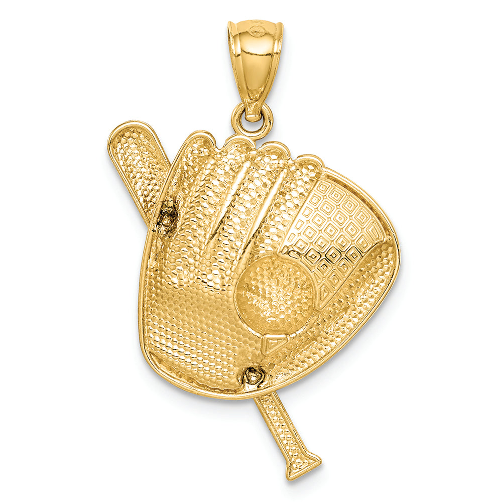 FJC Finejewelers 14k Yellow Gold Bright Cut White with Rhodium Baseball Bat Glove Ball Charm