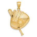 FJC Finejewelers 14k Yellow Gold Bright Cut White with Rhodium Baseball Bat Glove Ball Charm