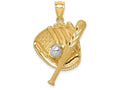 FJC Finejewelers 14k Yellow Gold Bright Cut White with Rhodium Baseball Bat Glove Ball Charm