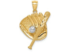 FJC Finejewelers 14k Yellow Gold Bright Cut White with Rhodium Baseball Bat Glove Ball Charm