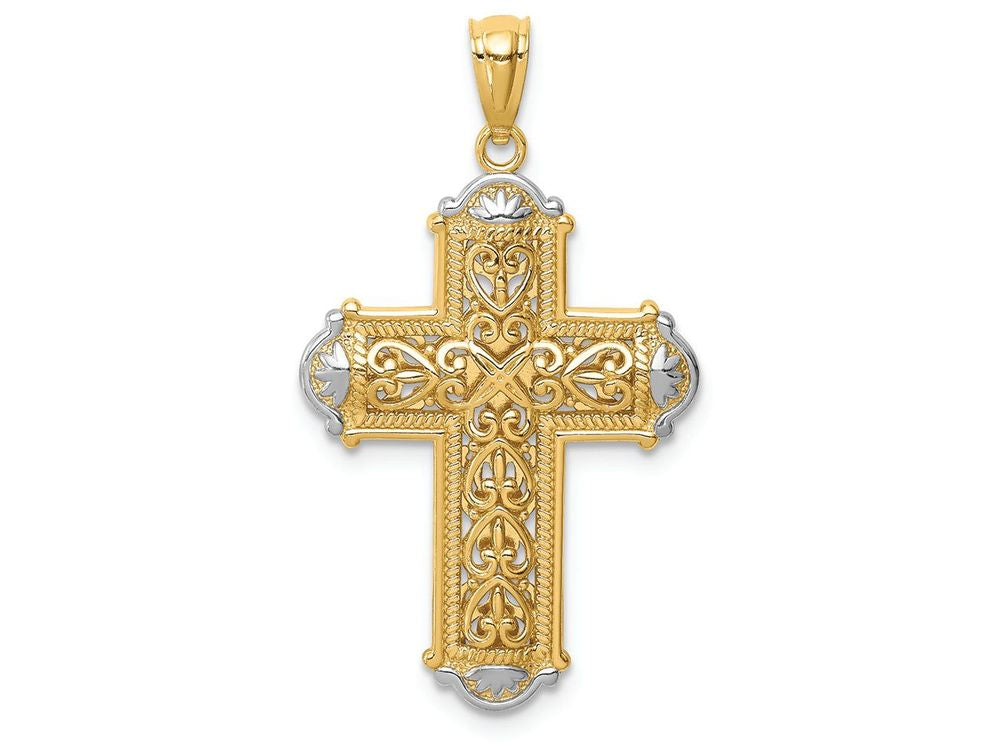 FJC Finejewelers 14k Yellow Gold White with Rhodium Bright Cut Reversible Cross Charm
