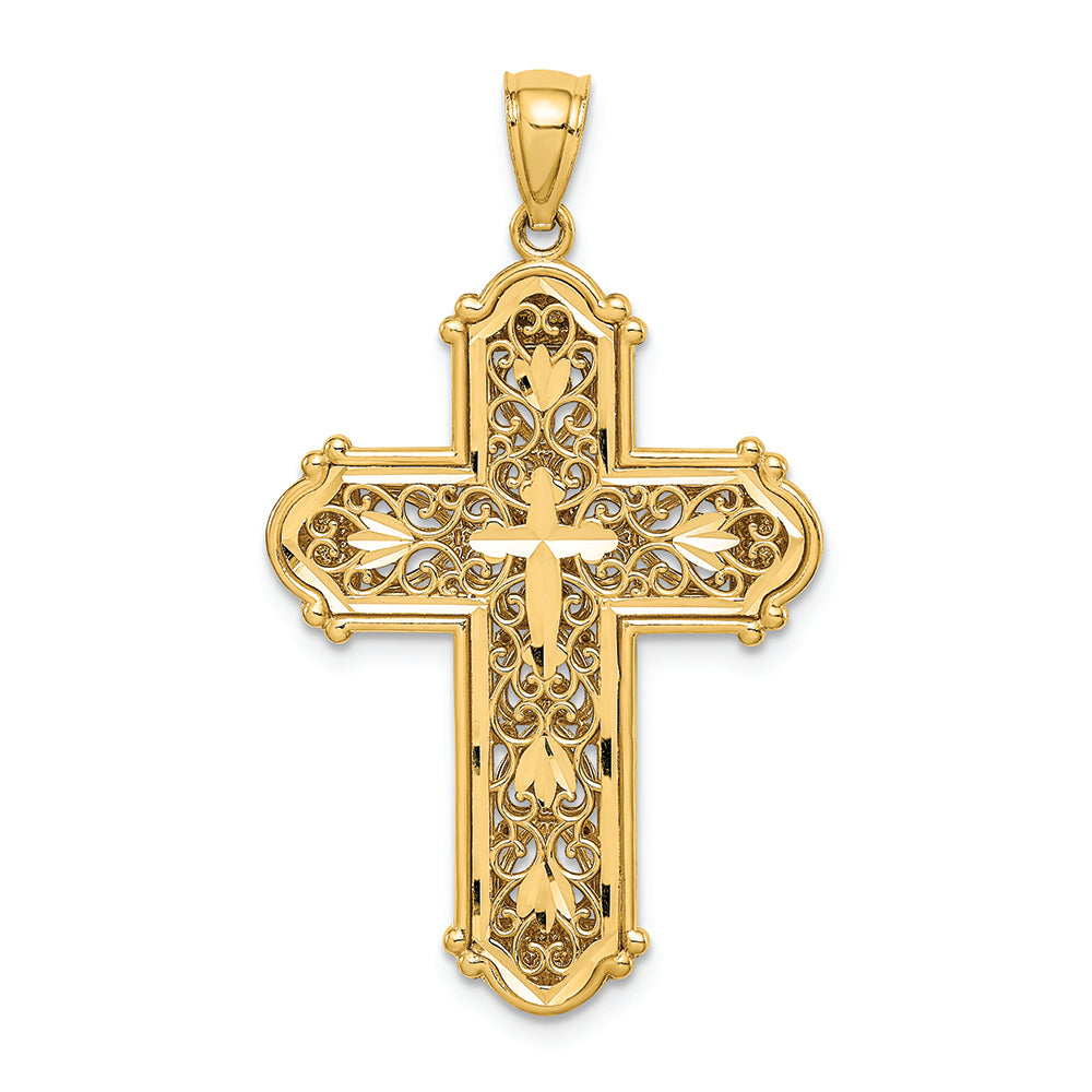 FJC Finejewelers 14k Yellow Gold White with Rhodium Bright Cut Reversible Cross Charm