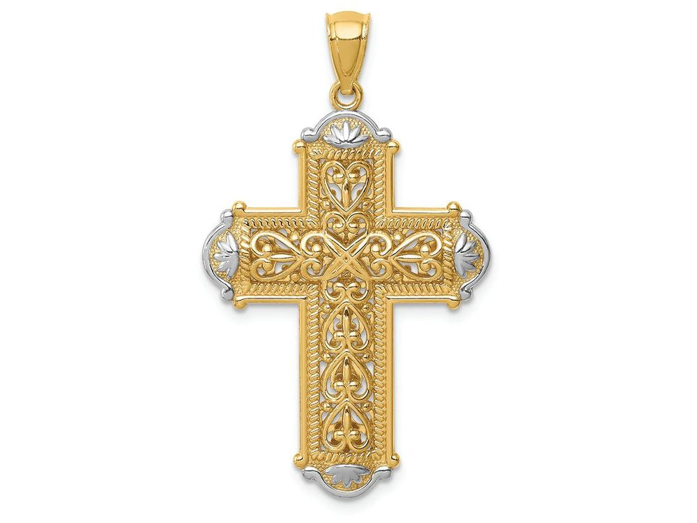 FJC Finejewelers 14k Yellow Gold White with Rhodium Bright Cut Reversible Cross Charm