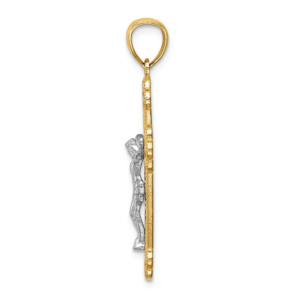 FJC Finejewelers 14k Two-tone Gold with Rhodium Inri Budded Crucifix Charm