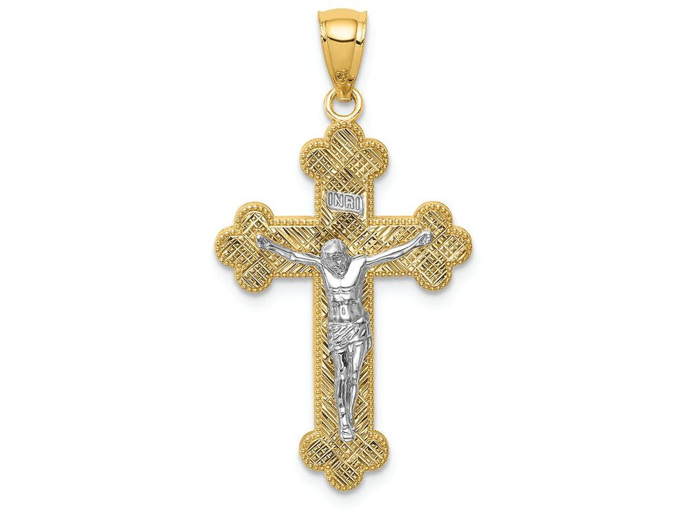 FJC Finejewelers 14k Two-tone Gold with Rhodium Inri Budded Crucifix Charm