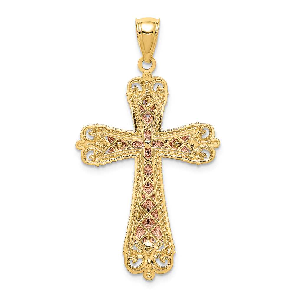 FJC Finejewelers 14 Kt Tri Color Gold Bright Cut White with Rhodium Crucifix Charm