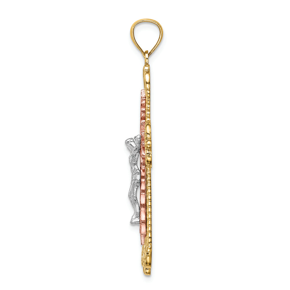 FJC Finejewelers 14 Kt Tri Color Gold with with Rhodium Crucifix Charm