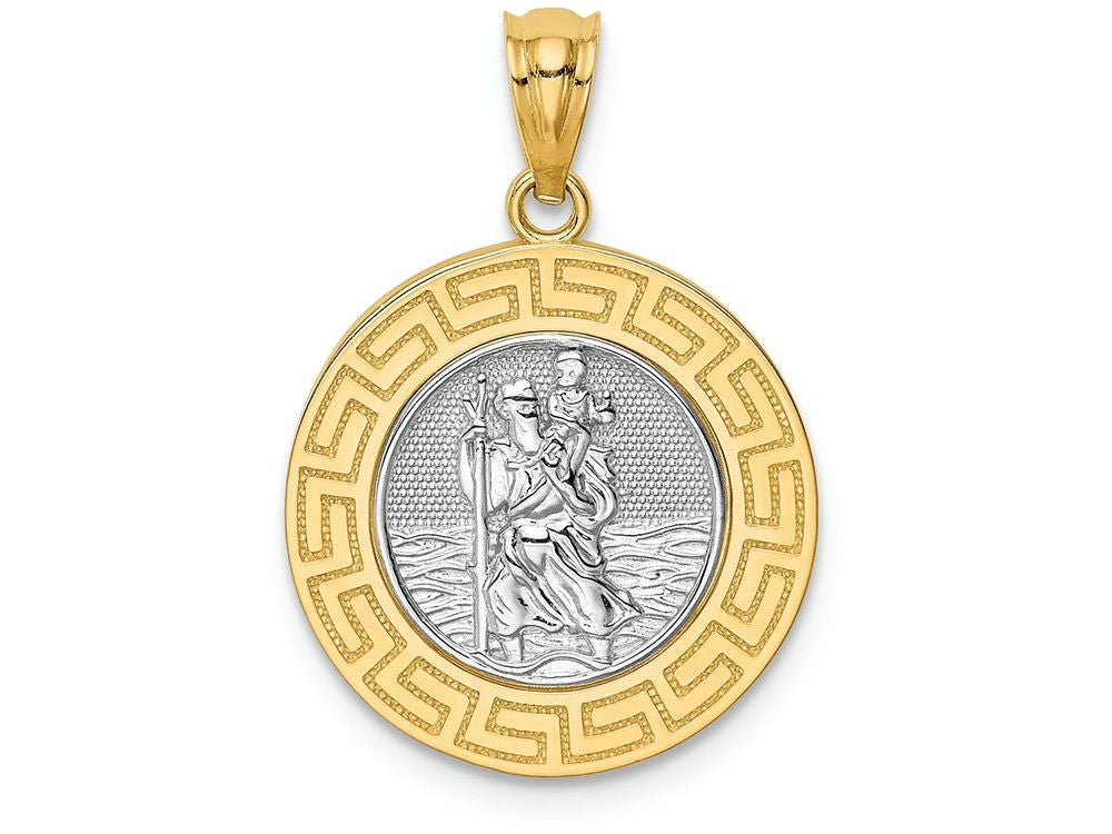 FJC Finejewelers 14k Yellow Gold White with Rhodium Saint Christopher Medal Charm
