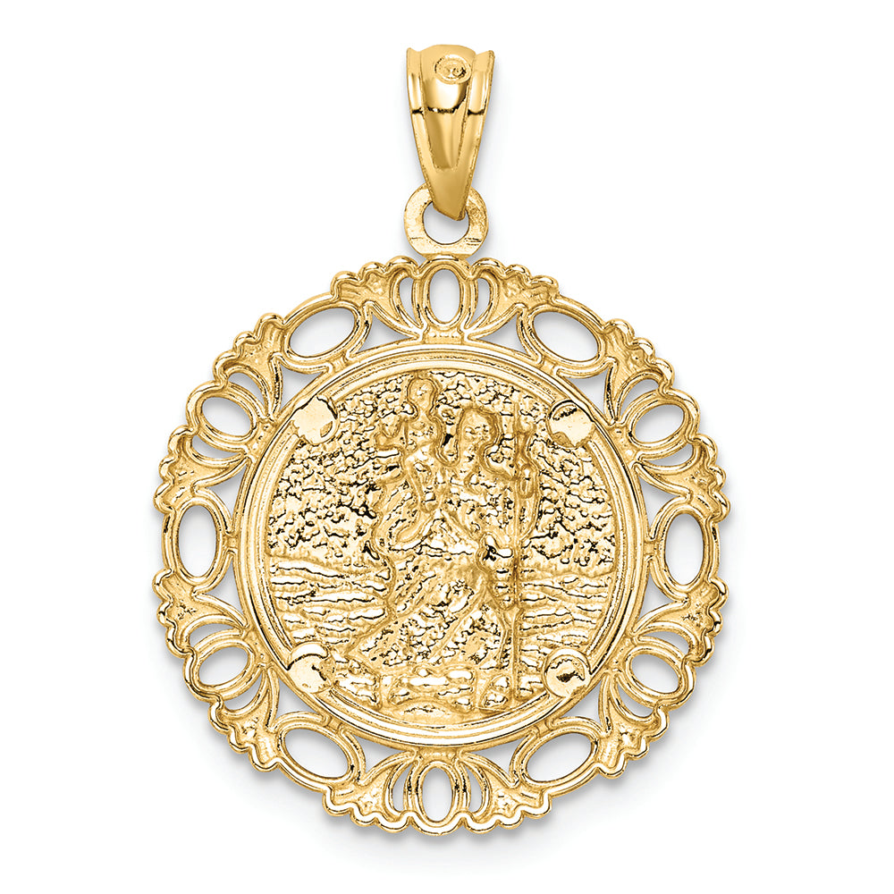FJC Finejewelers 14k Yellow Gold White with Rhodium Saint Christopher Medal Charm