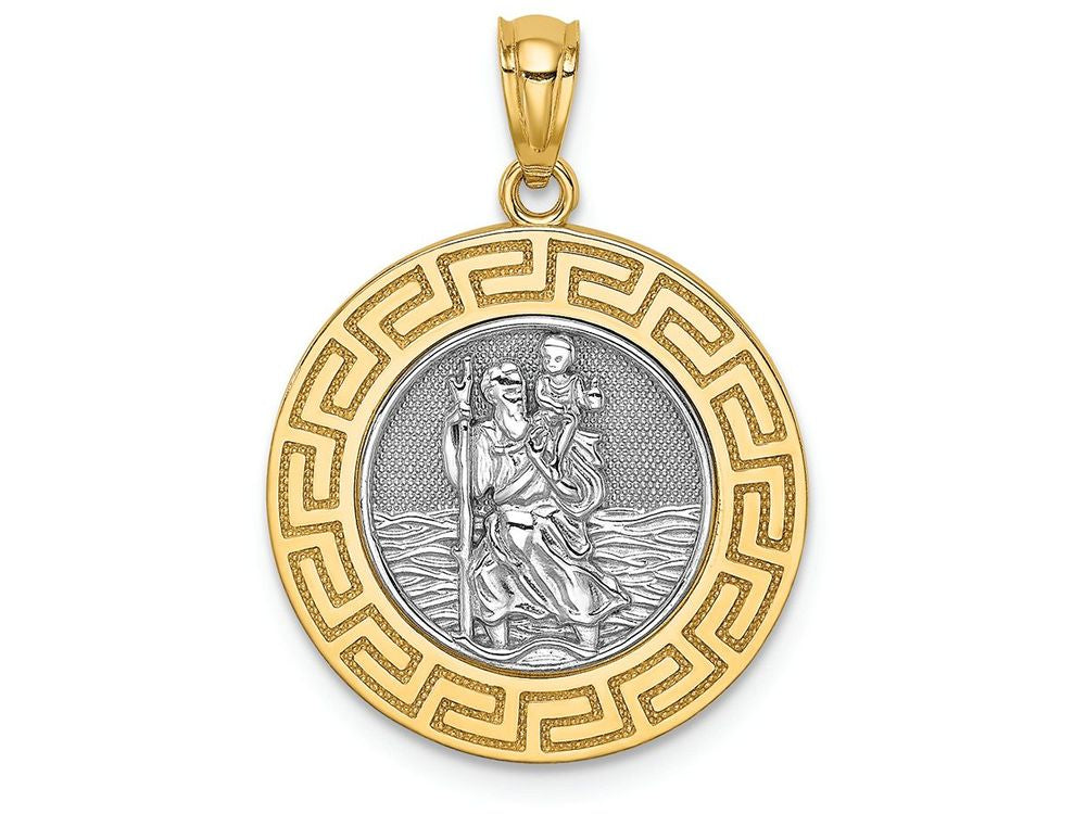 FJC Finejewelers 14k Yellow Gold White with Rhodium Saint Christopher Medal Charm