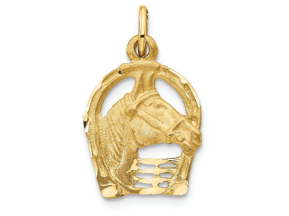 FJC Finejewelers 14k Yellow Gold Bright Cut Horse Head In Horseshoe Charm