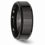 Chisel Ceramic Beveled Edge Black Faceted 8mm Polished Wedding Band