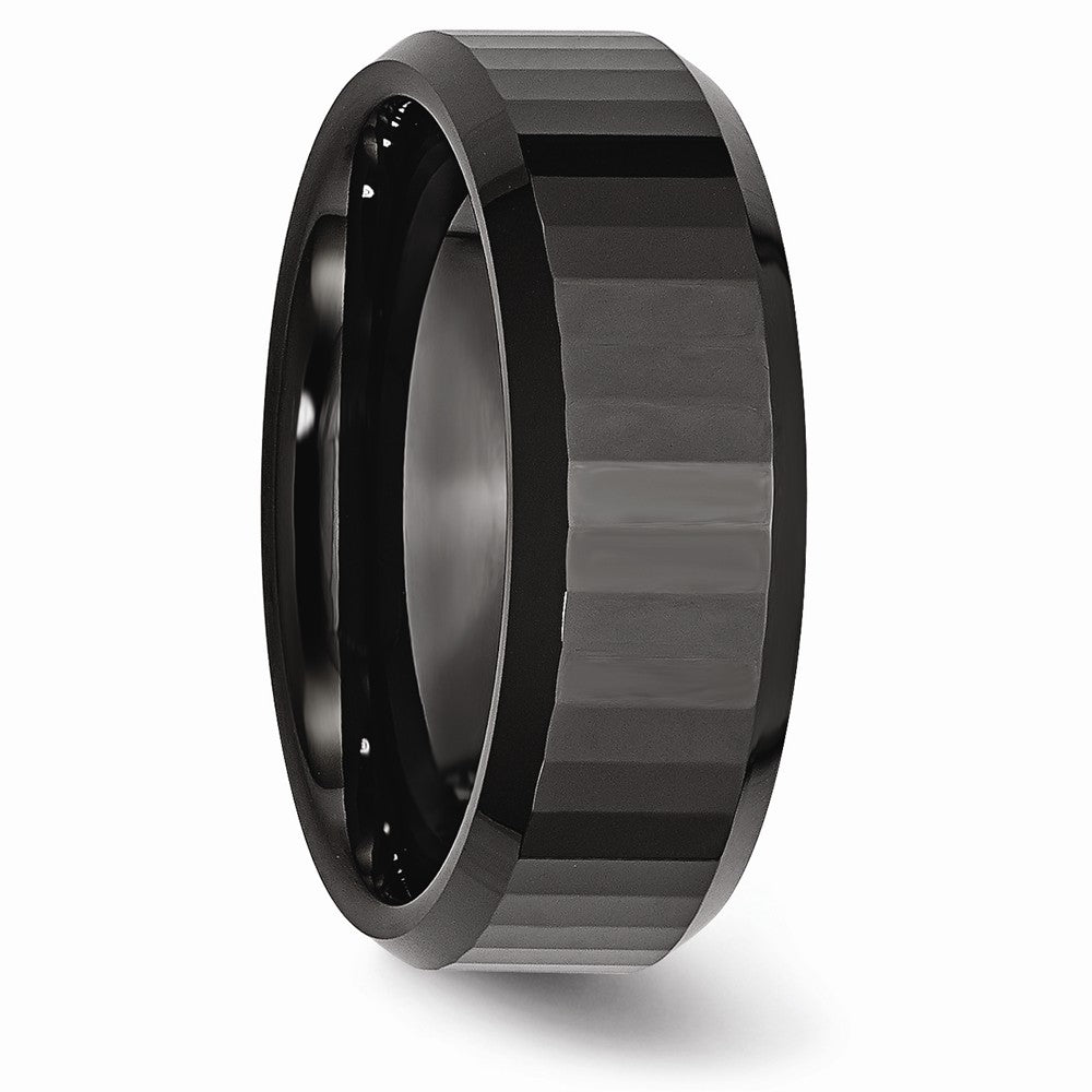 Chisel Ceramic Beveled Edge Black Faceted 8mm Polished Wedding Band