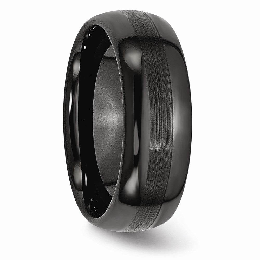 Chisel Ceramic Black 8mm Brushed And Polished Wedding Band