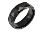 Chisel Ceramic Faceted Black 8mm Polished Beveled Edge Wedding Band