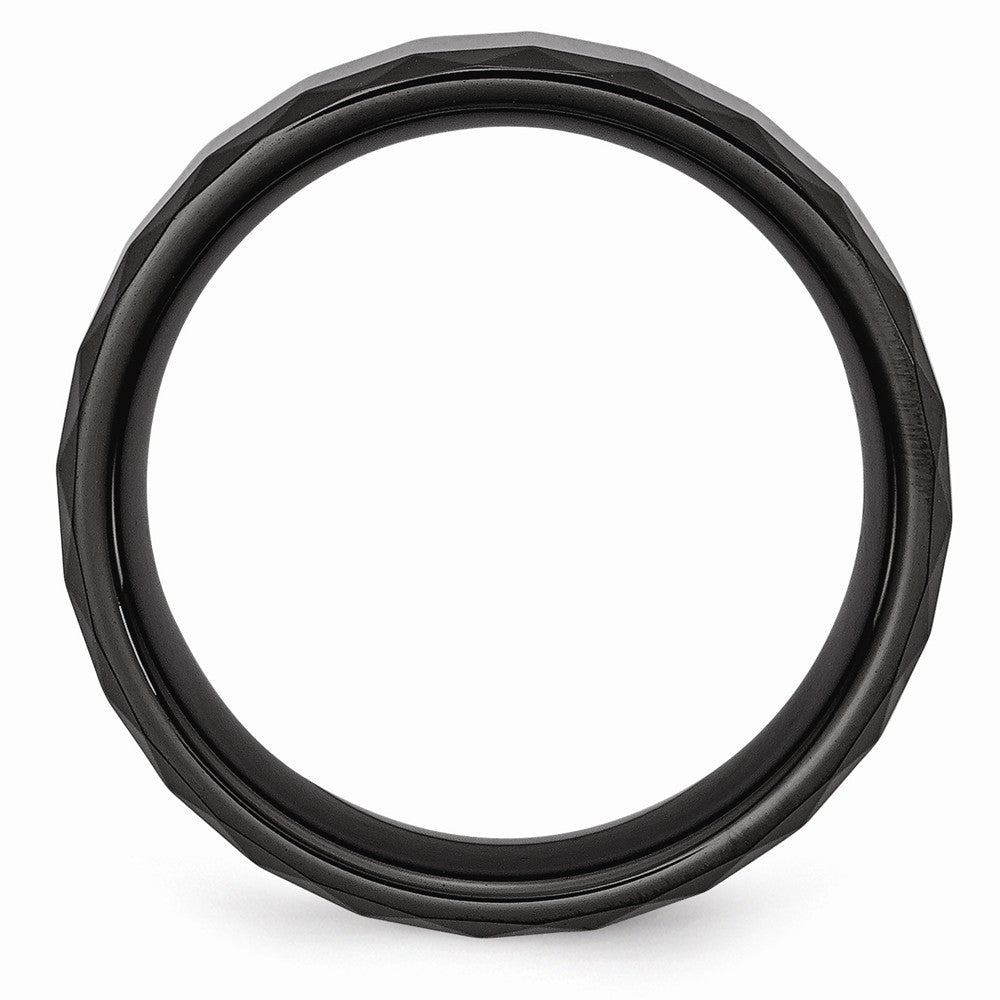 Chisel Ceramic Black Faceted 8mm Polished Beveled Edge Wedding Band