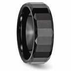 Chisel Ceramic Black Faceted 8mm Polished Beveled Edge Wedding Band